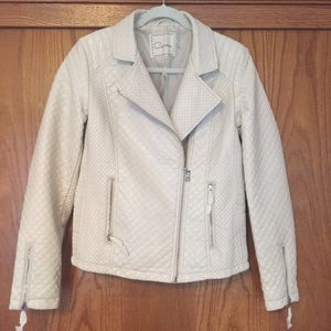 Cream Faux Leather Quilted Jacket